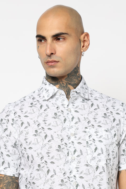 GREY FLORAL PRINTED HALF SLEEVE SHIRT