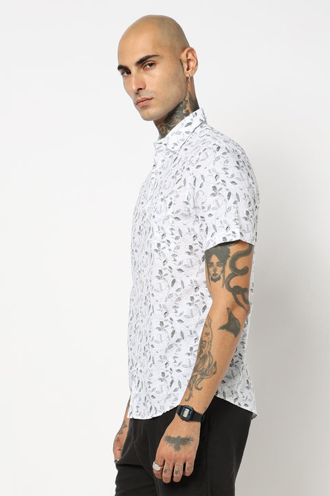 GREY FLORAL PRINTED HALF SLEEVE SHIRT