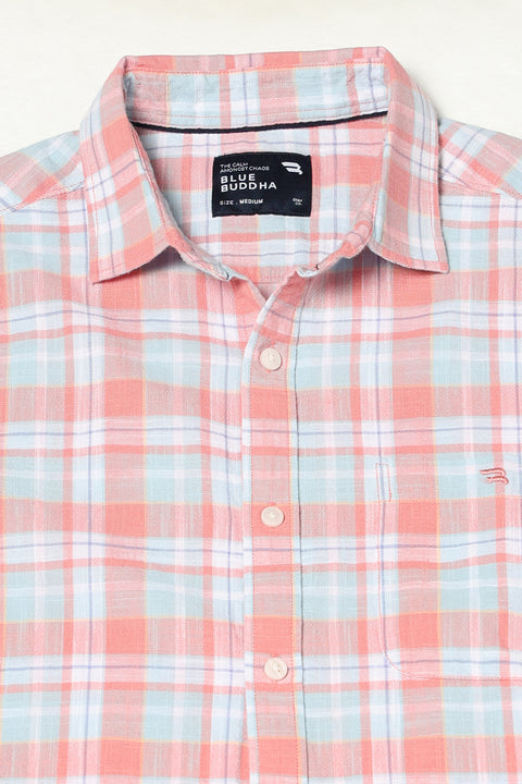 LIGHT PINK CHECKERED HALF SLEEVE SHIRT