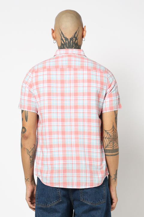 LIGHT PINK CHECKERED HALF SLEEVE SHIRT