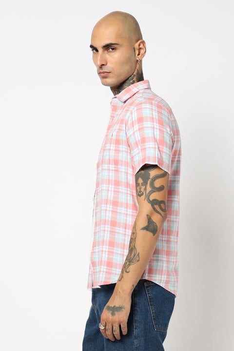 LIGHT PINK CHECKERED HALF SLEEVE SHIRT