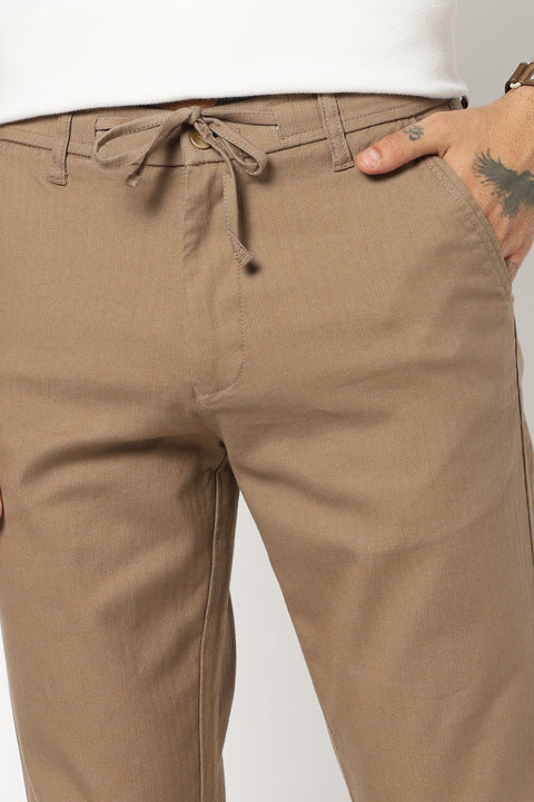 KHAKHI PLAIN TRAVELLER FIT PANTS