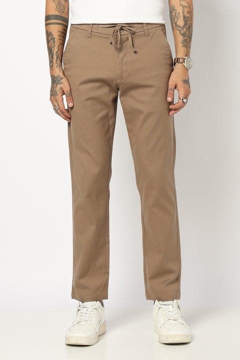 KHAKHI PLAIN TRAVELLER FIT PANTS