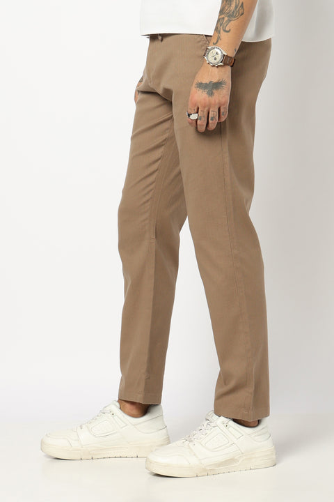 KHAKHI PLAIN TRAVELLER FIT PANTS