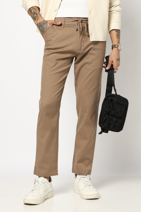 KHAKHI PLAIN TRAVELLER FIT PANTS