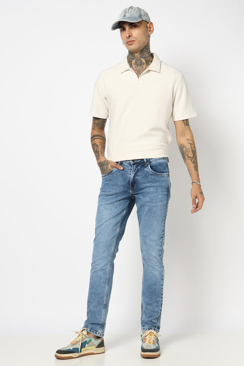 MID BLUE PLAIN SLIM FIT JEANS