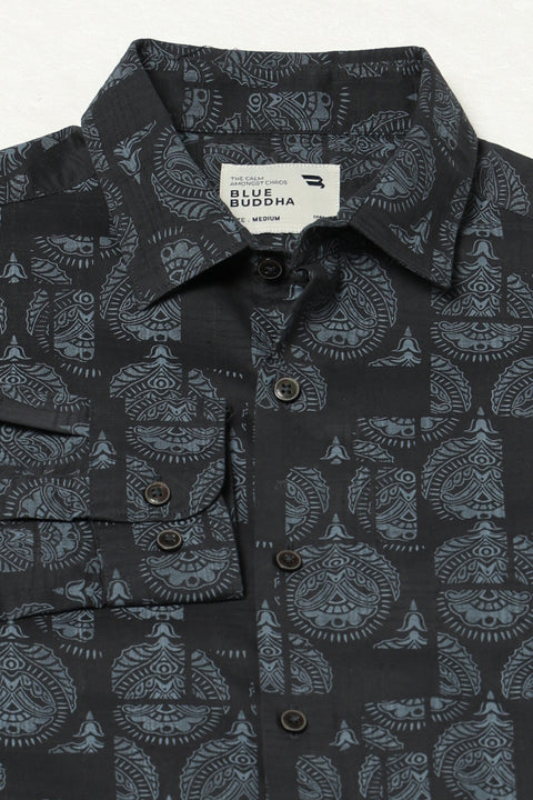 NAVY ALL OVER PRINTED COTTON SHIRT
