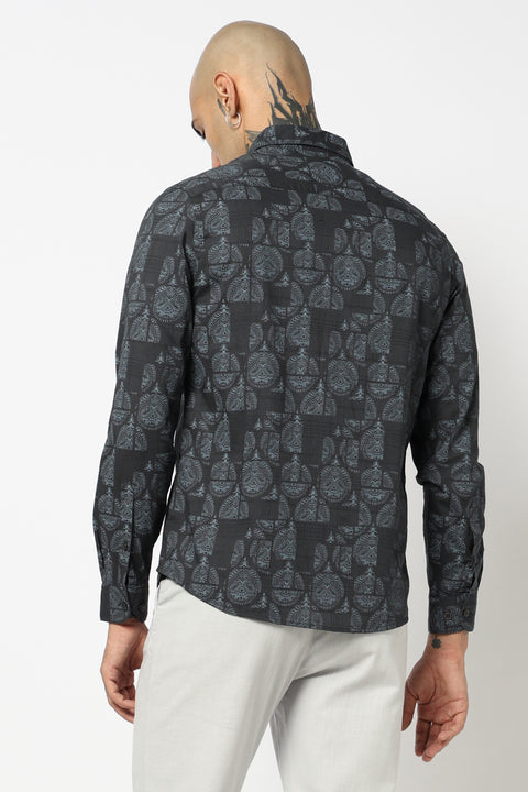 NAVY ALL OVER PRINTED COTTON SHIRT
