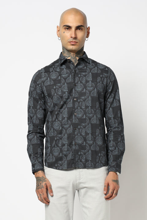 NAVY ALL OVER PRINTED COTTON SHIRT