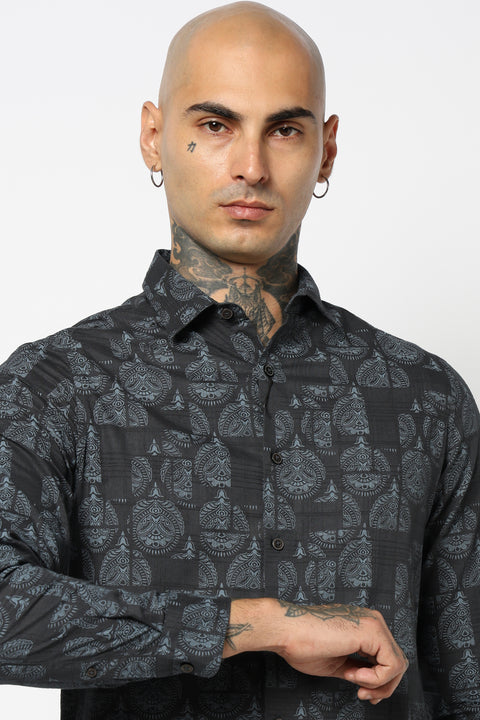 NAVY ALL OVER PRINTED COTTON SHIRT