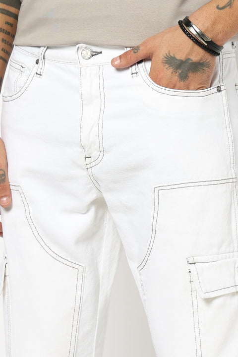 WHITE RELAXED FIT DENIM CARGO