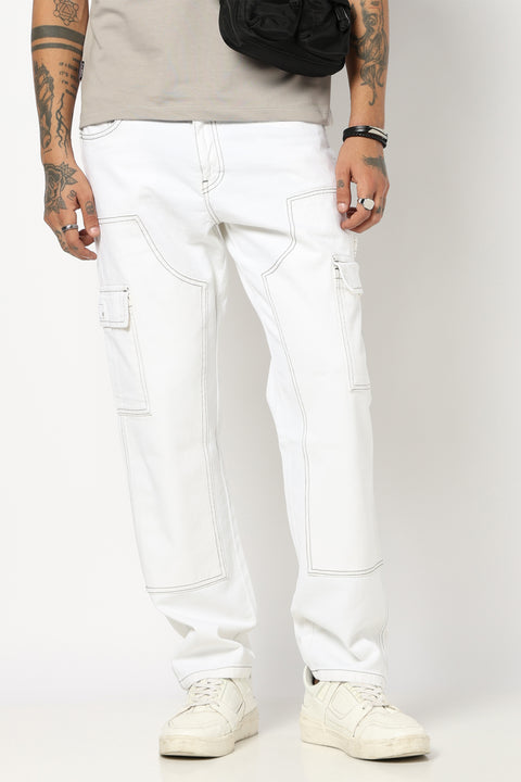 WHITE RELAXED FIT DENIM CARGO
