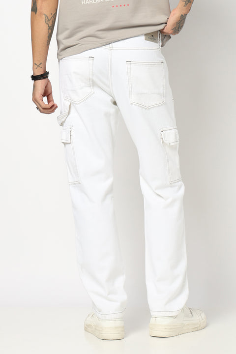 WHITE RELAXED FIT DENIM CARGO