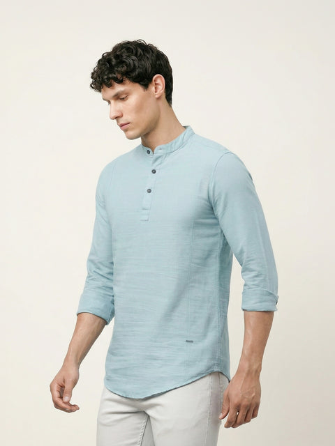 Aqua Blue Mandarin Collar Shirt Kurta