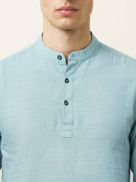 Aqua Blue Mandarin Collar Shirt Kurta