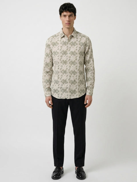Tailored Fit Full Sleeve Printed Slub Shirt