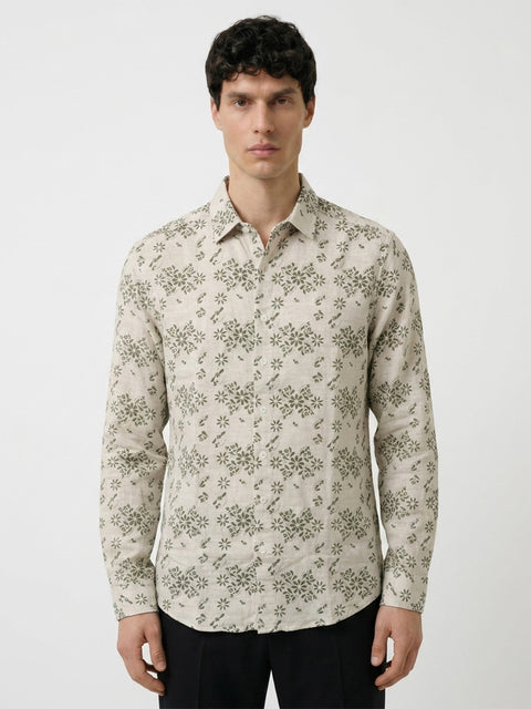 Tailored Fit Full Sleeve Printed Slub Shirt