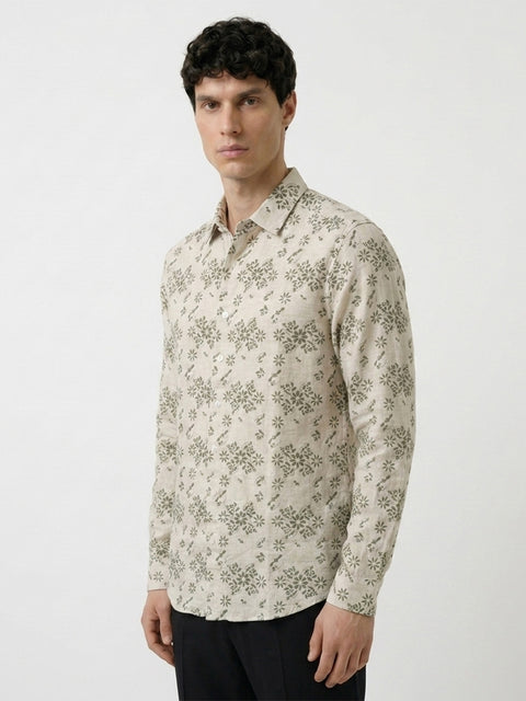 Tailored Fit Full Sleeve Printed Slub Shirt