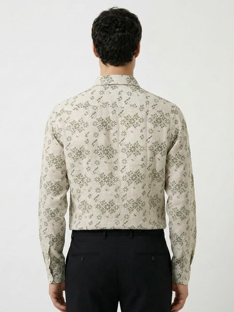 Tailored Fit Full Sleeve Printed Slub Shirt