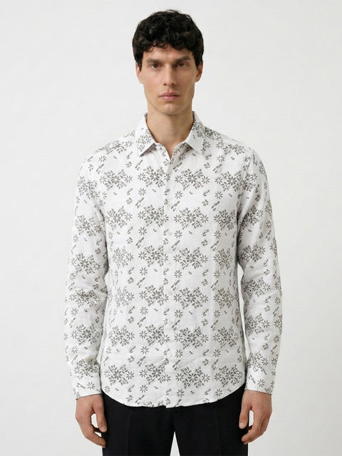 Tailored Fit Full Sleeve Printed Slub Shirt