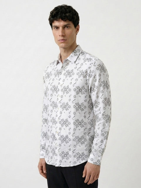 Tailored Fit Full Sleeve Printed Slub Shirt