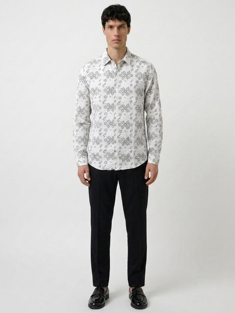 Tailored Fit Full Sleeve Printed Slub Shirt