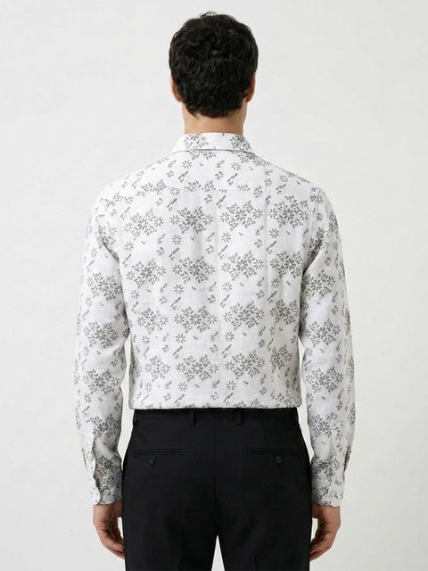 Tailored Fit Full Sleeve Printed Slub Shirt