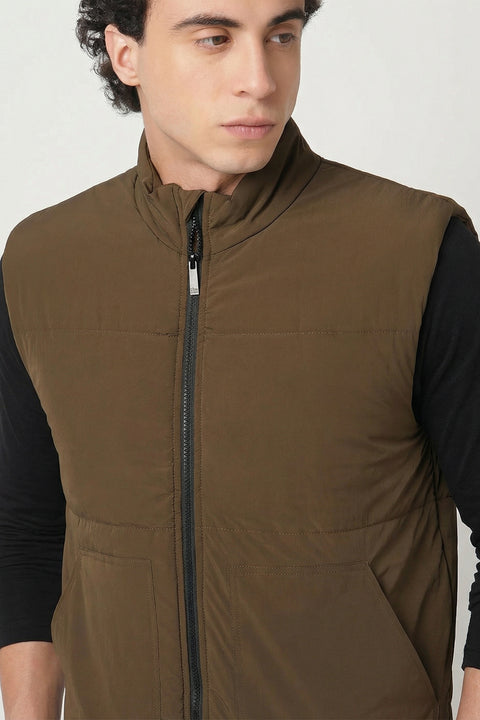 BROWN PUFFER CARGO POCKET JACKETS