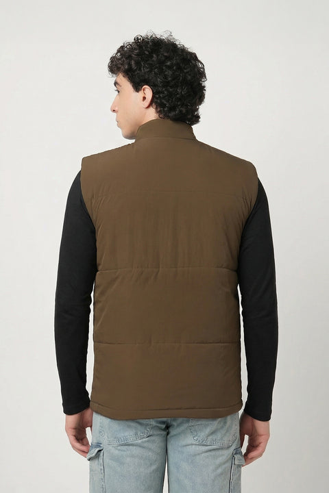 BROWN PUFFER CARGO POCKET JACKETS
