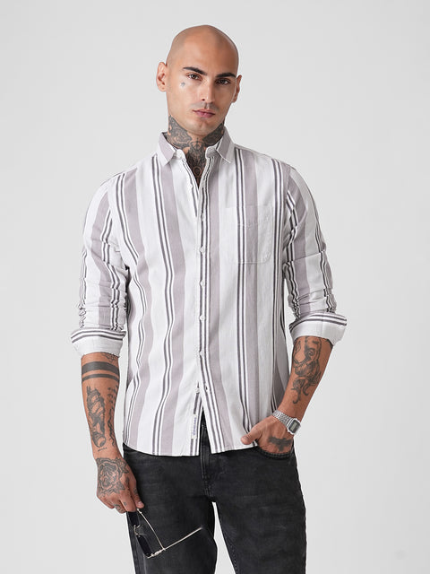 Tailored Fit Full Sleeve Corduroy Striped Shirt