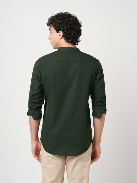 GREEN PLAIN MANDARIN COLLAR KURTA