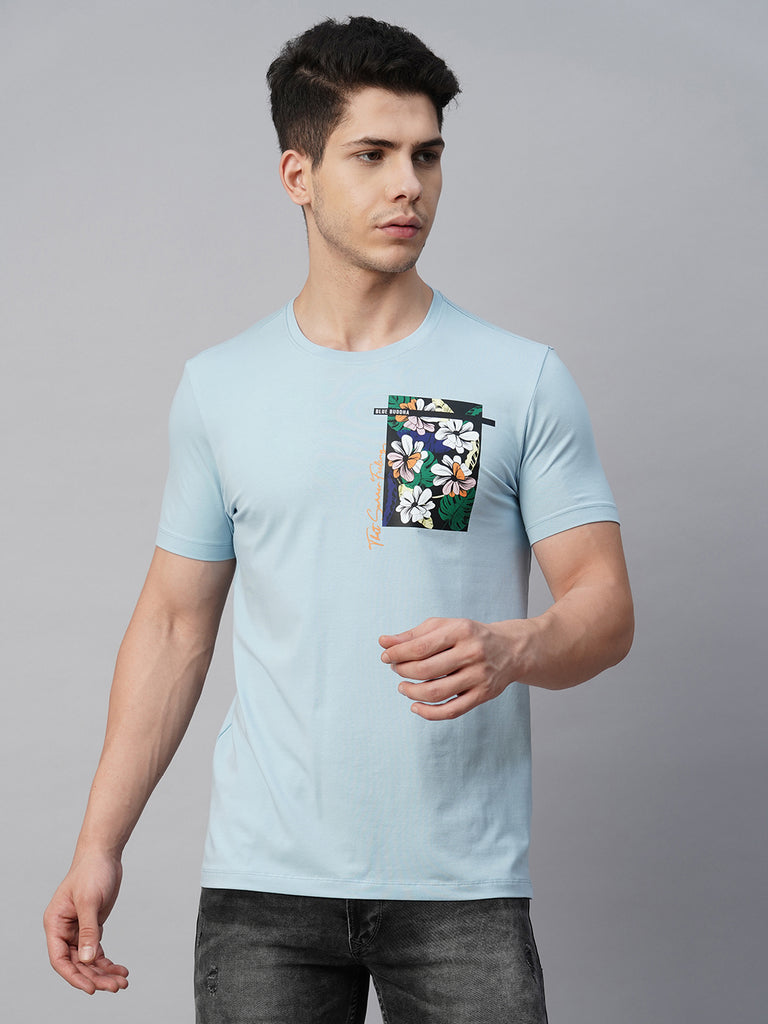 Blue Floral Pocket Detail T-shirt