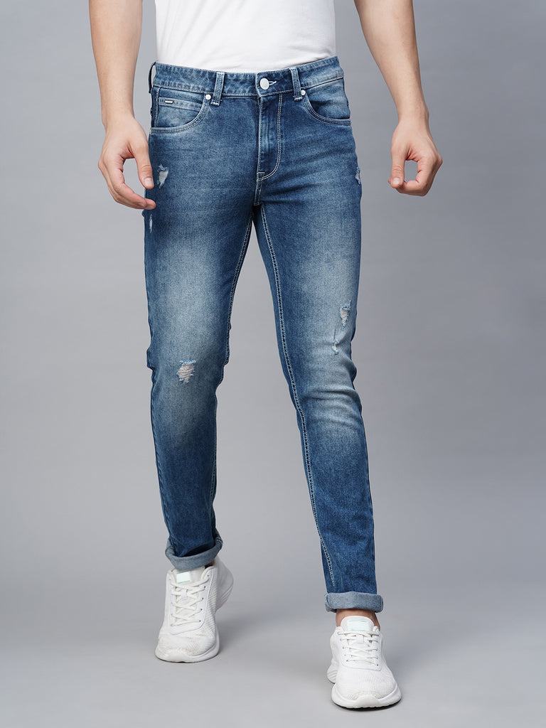 Blue Slim Fit Distressed Jeans