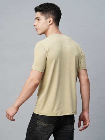 Olive Round Neck Solid T-Shirt