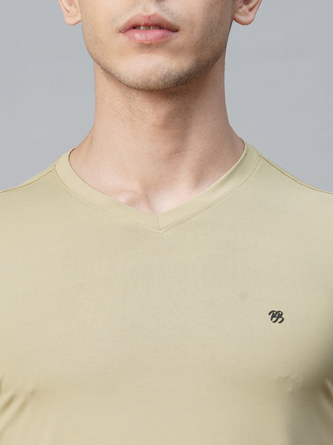 Olive Round Neck Solid T-Shirt