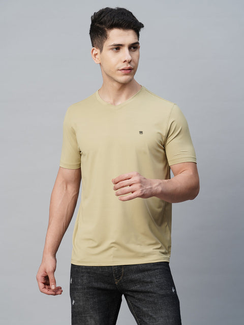 Olive Round Neck Solid T-Shirt