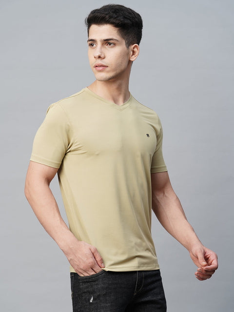 Olive Round Neck Solid T-Shirt