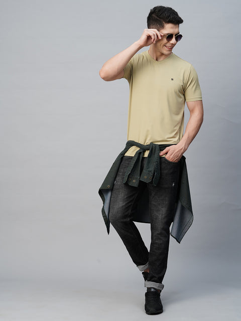 Olive Round Neck Solid T-Shirt