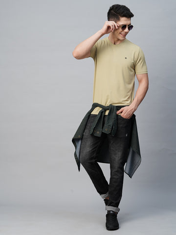 Olive Round Neck Solid T-Shirt