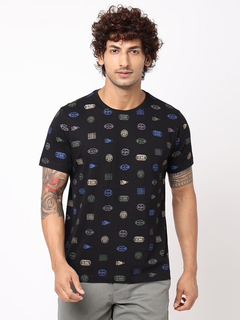 Black Overall Printed Cotton T-shirt 