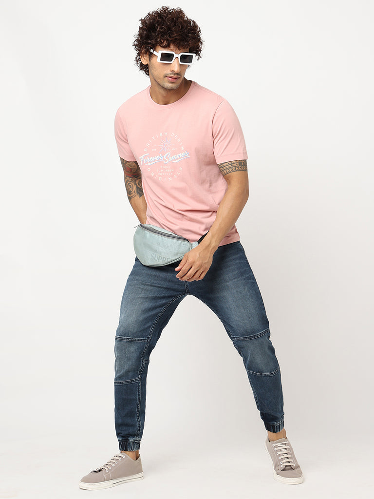 Dusty Pink Printed Cotton T-shirt