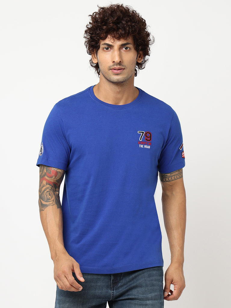 Royal Blue Printed Cotton T-shirt 
