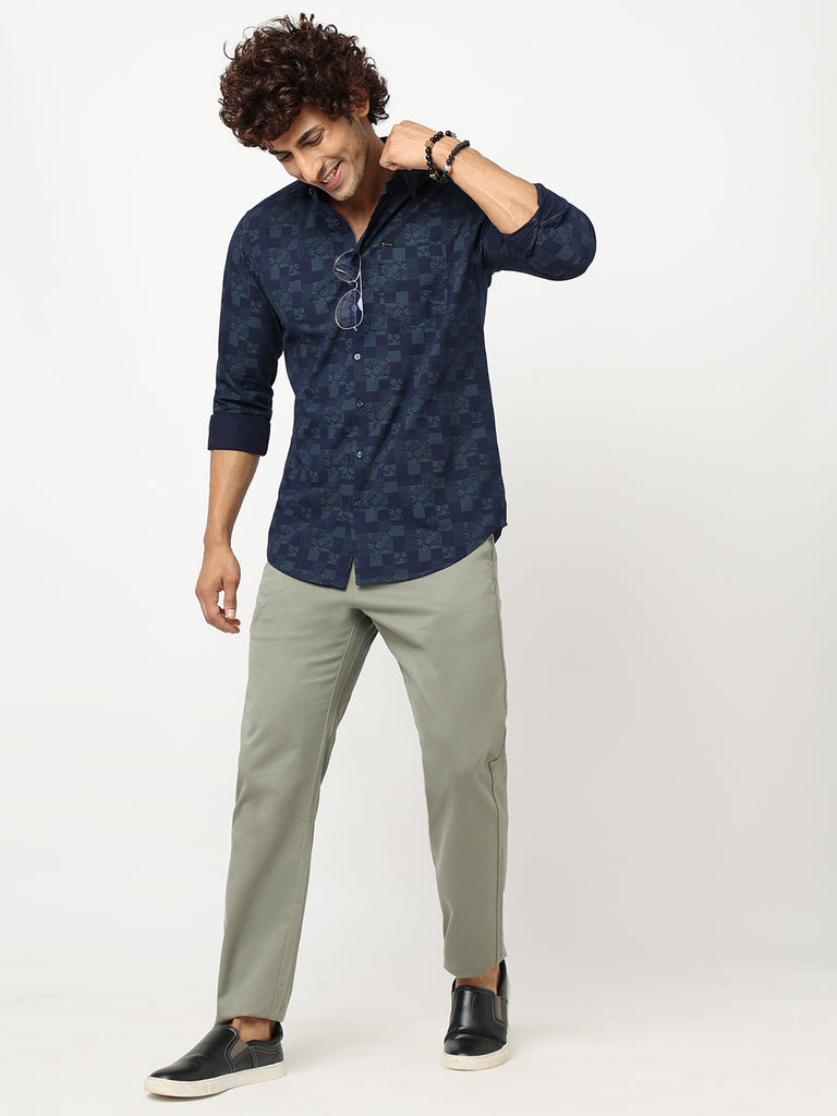 Navy Blue Overall Printed Shirt
