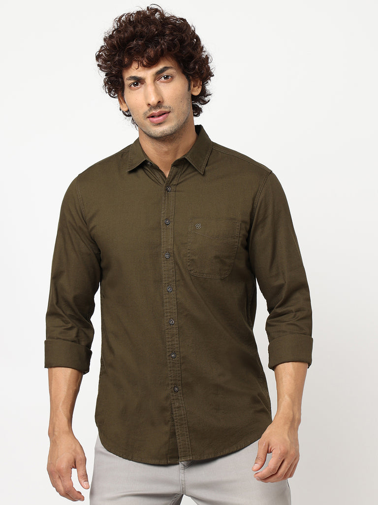Olive Solid Cotton Shirt