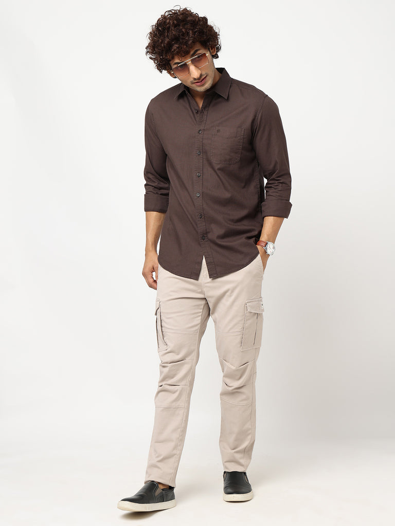 Dark Brown Solid Cotton Shirt
