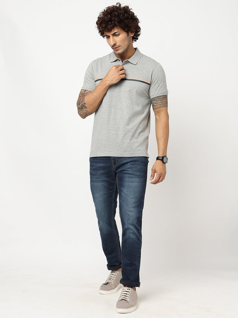 Grey Printed Polo Cotton T-shirt