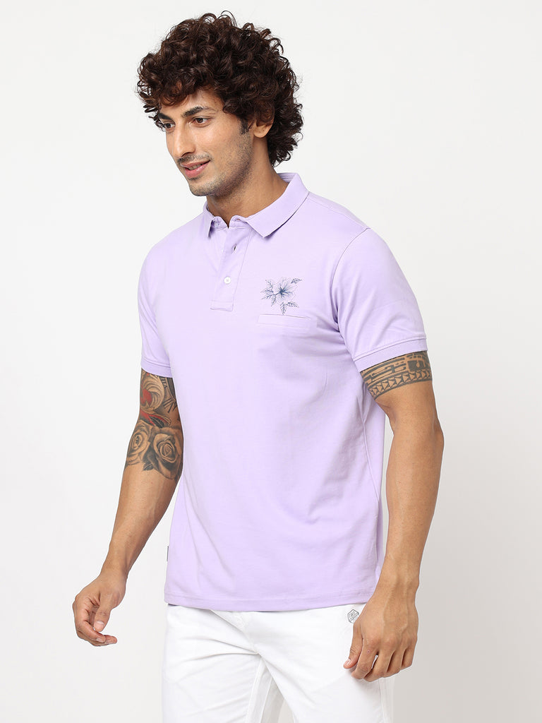 Purple Printed Polo Collar T-shirt