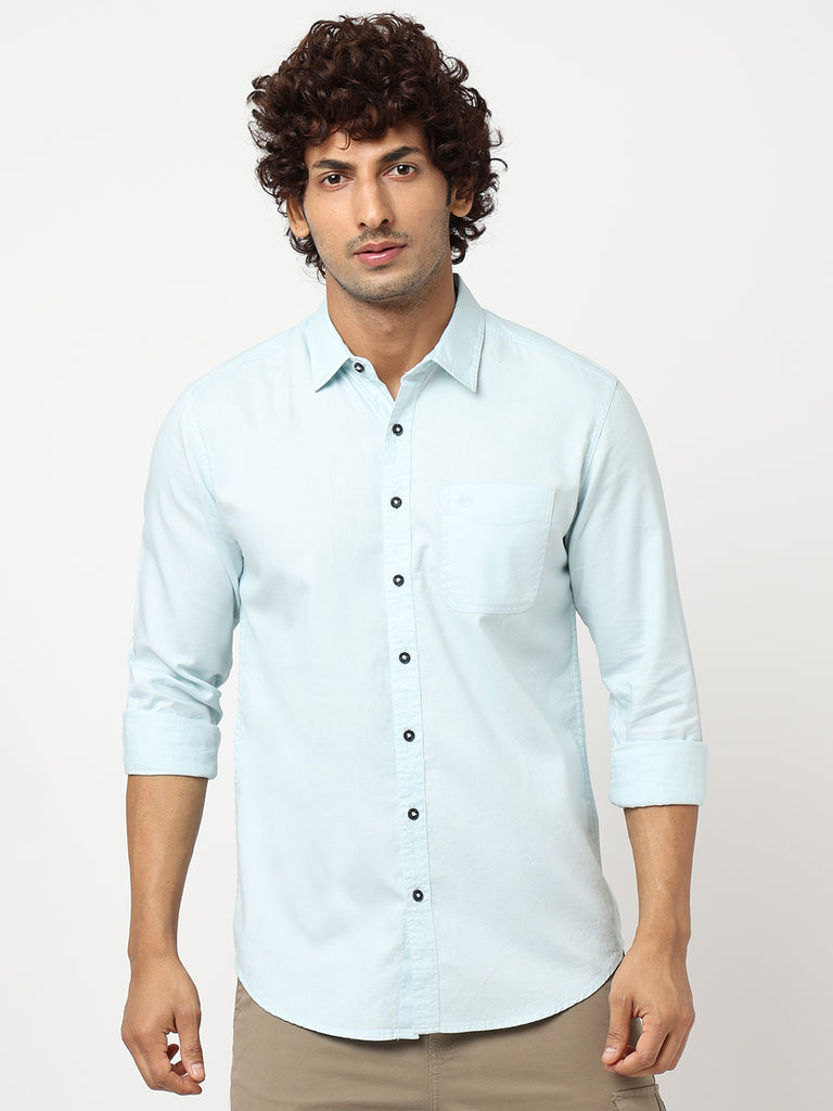 Sky Blue Solid Cotton Shirt
