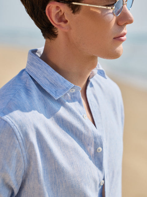 BLUE SLUB PLAIN SHIRT