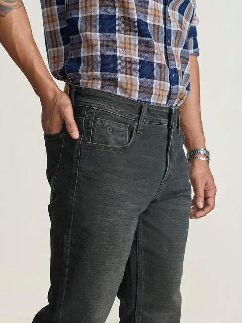 Knitted Solid Slim Fit Jeans